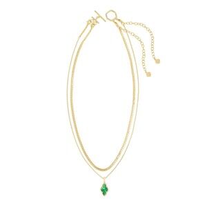 Kendra Scott Abbie Pave Frame Multi Strand Necklace Gold Green Illusion NWT Box